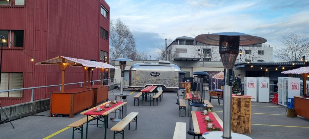 Mobile catering trailer at event