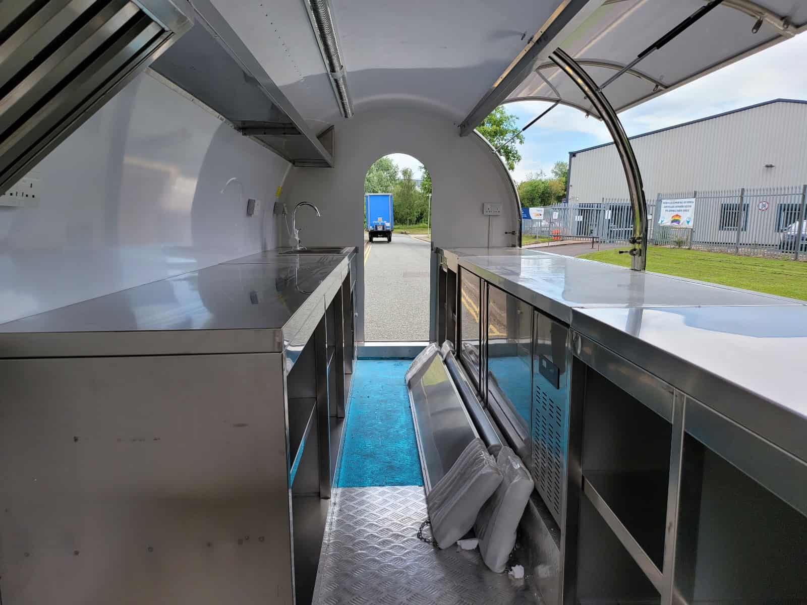 Stainless steel working counter in CM-400WP food trailer pod